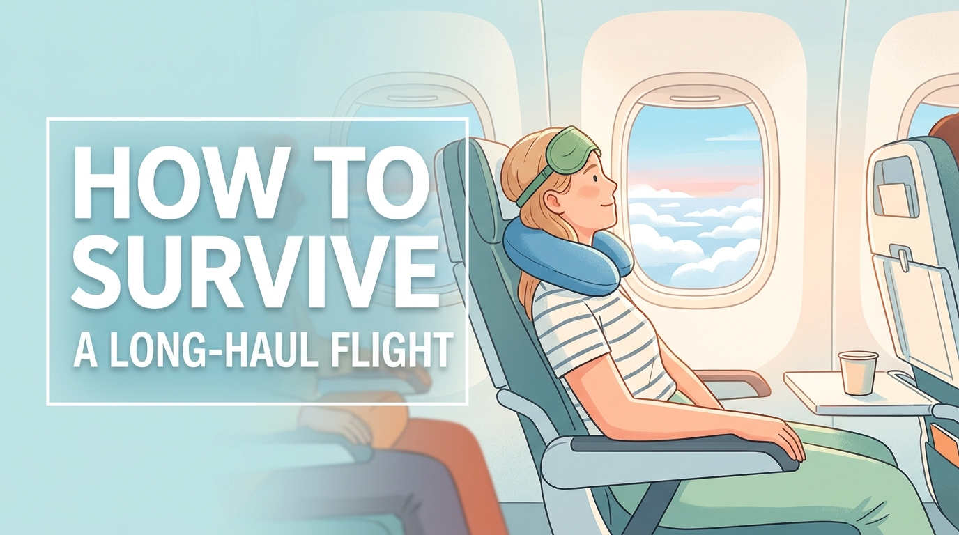 How to survive a long-haul flight - relaxed traveller resting in an economy window seat
